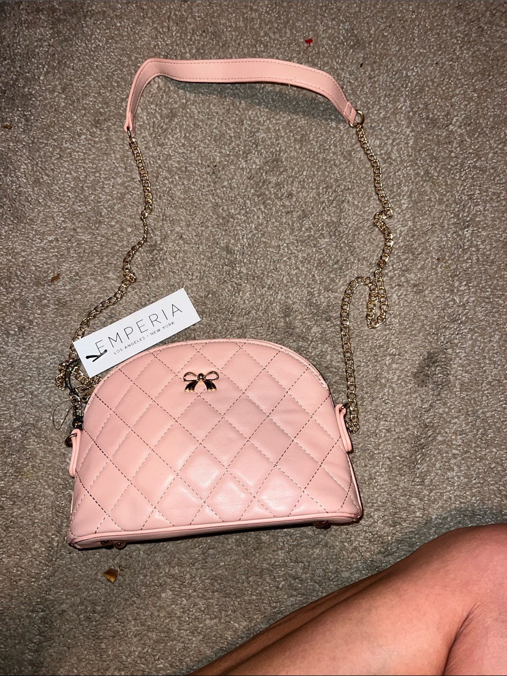 Emperia Quilted Pink Crossbody Bag with Gold Chain
